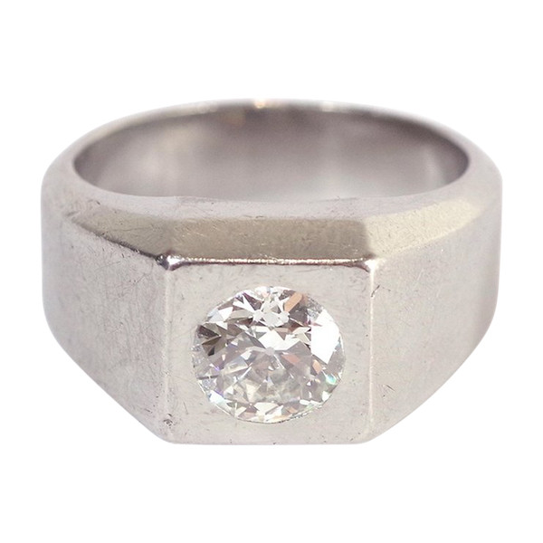 Art Deco Diamant-Siegelring 1,39 ct aus Platin, alter Siegelring