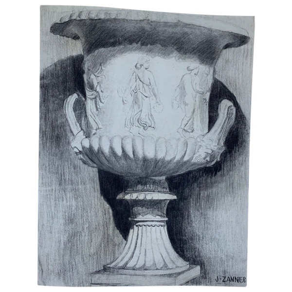 Dessin vase Médicis École d'Architecture Nantes Jean Zannier 1950