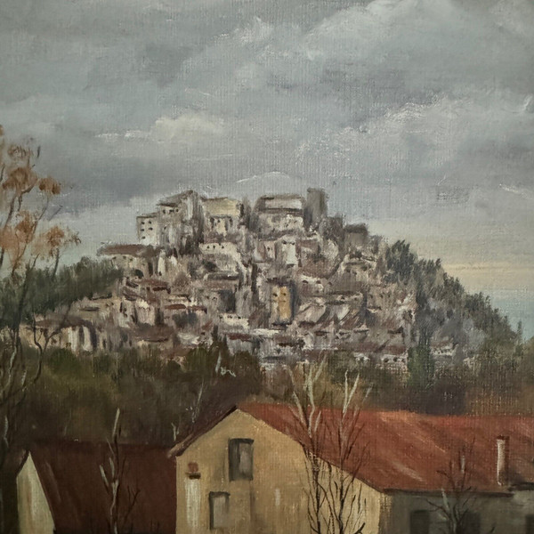 Huile sur toile par C. Theron Cordes-sur-Ciel Tarn 1991