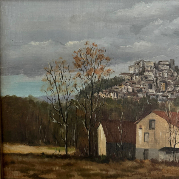 Huile sur toile par C. Theron Cordes-sur-Ciel Tarn 1991