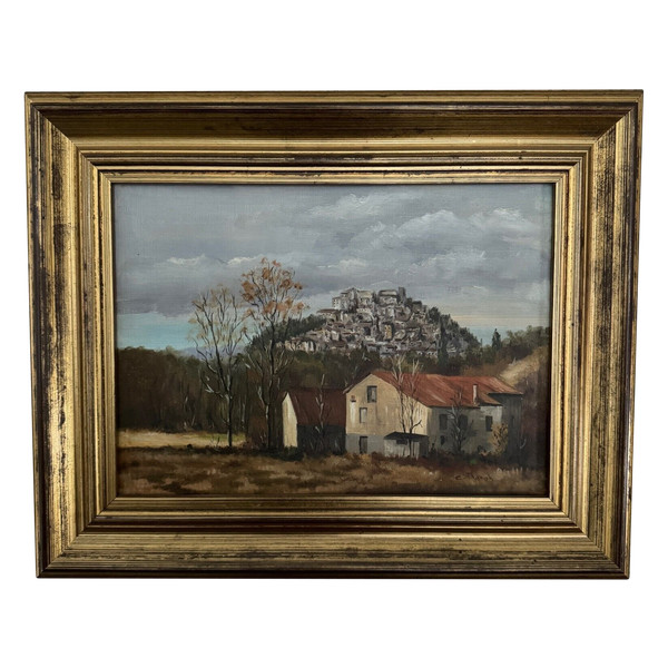 Huile sur toile par C. Theron Cordes-sur-Ciel Tarn 1991