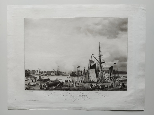 Vue De Dieppe Port Marine Normandie Gravure 19ème