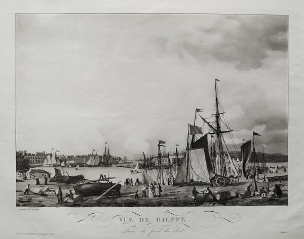 Vue De Dieppe Port Marine Normandie Gravure 19ème