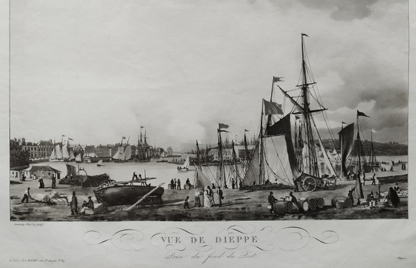 Vue De Dieppe Port Marine Normandie Gravure 19ème