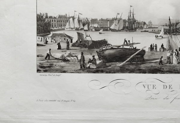 Vue De Dieppe Port Marine Normandie Gravure 19ème