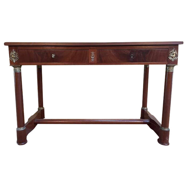 Bureau plat de style Empire cuir vert 