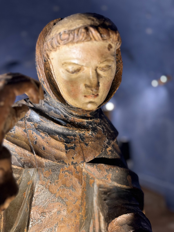  Imponente Statua Lignea Di San Francesco - XVII Secolo