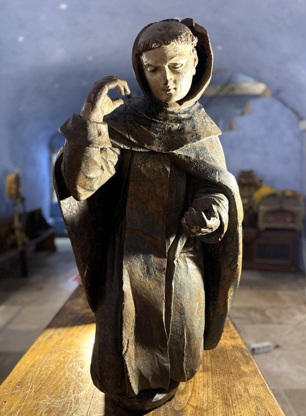  Imponente Statua Lignea Di San Francesco - XVII Secolo