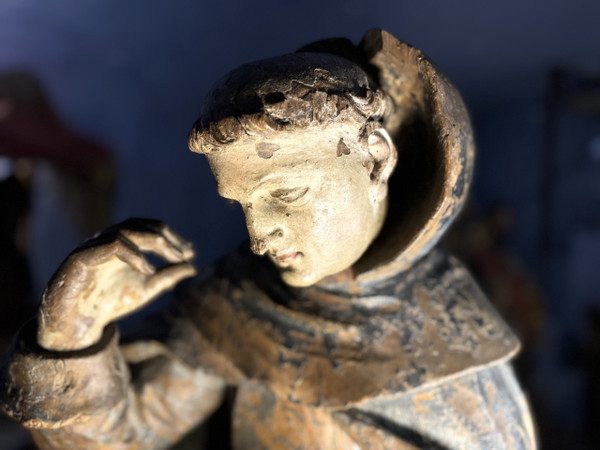  Imponente Statua Lignea Di San Francesco - XVII Secolo