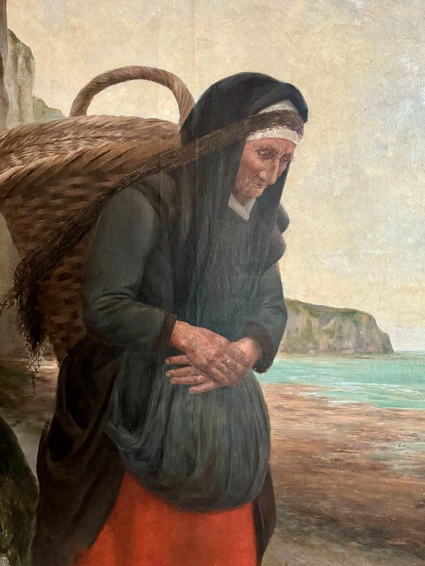 Very large painting, Return from shrimp fishing, Breton.