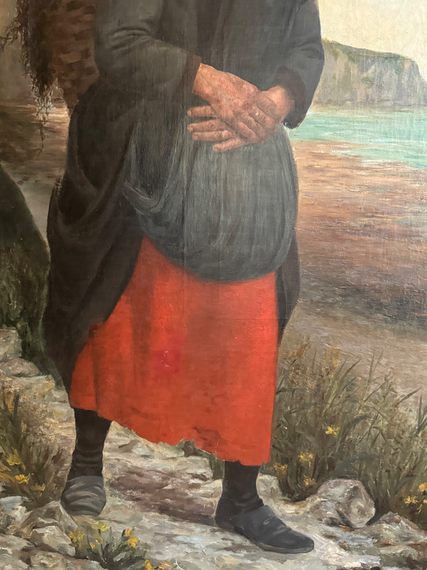 Very large painting, Return from shrimp fishing, Breton.