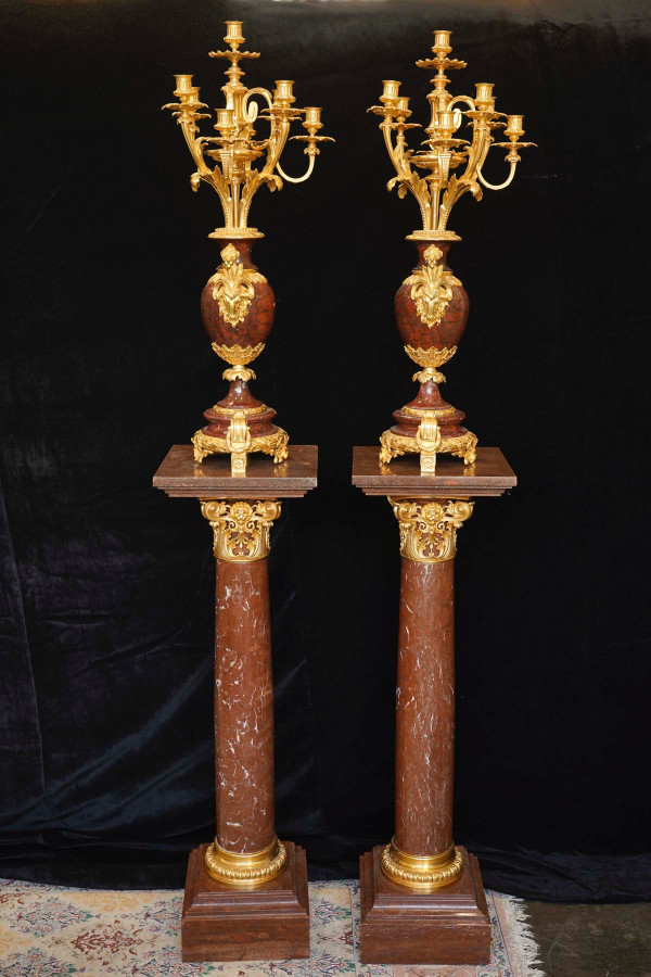 Importante coppia di colonne con coppia di girandole, epoca Napoleone III