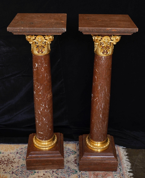 Importante coppia di colonne con coppia di girandole, epoca Napoleone III