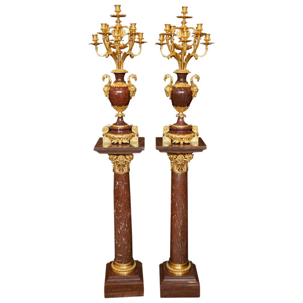 Importante coppia di colonne con coppia di girandole, epoca Napoleone III
