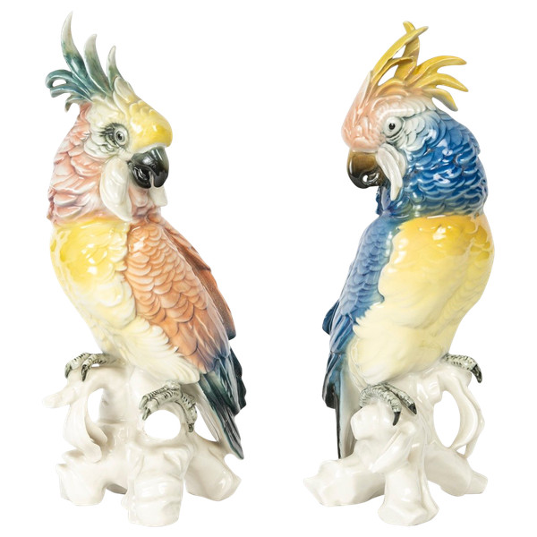 A pair of porcelain subjects two parrots Manufacture SAXE - Karl Ens Volkstedt,