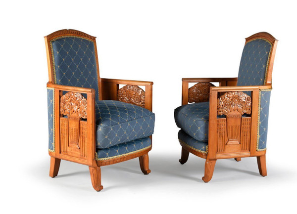 Henri Rapin and Charles Hairon, Art Deco living room in cherry wood