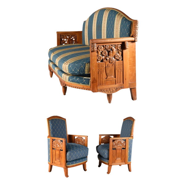 Henri Rapin and Charles Hairon, Art Deco living room in cherry wood