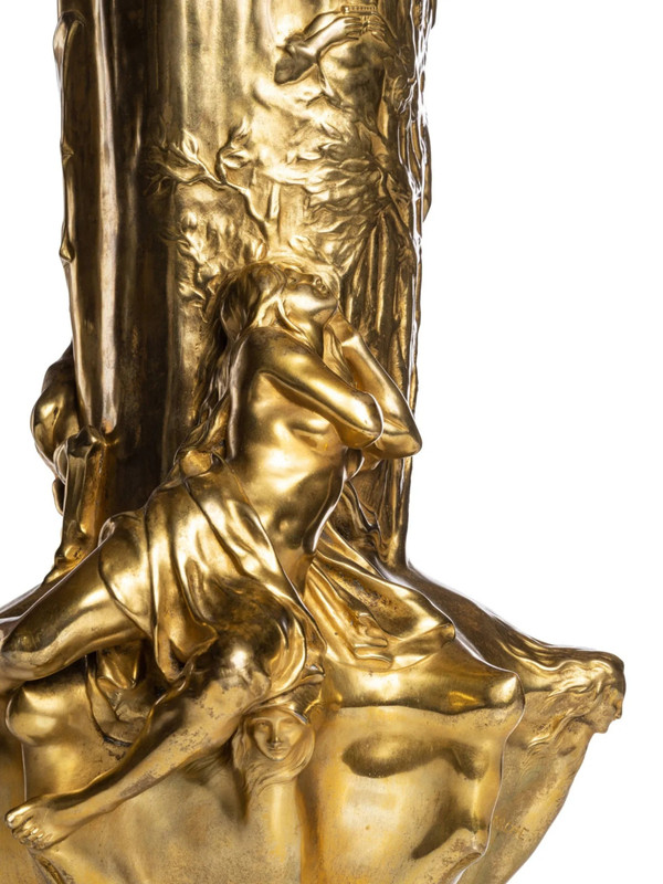 Raoul Larche, “Dreams” Bronzo dorato, vaso Art Nouveau