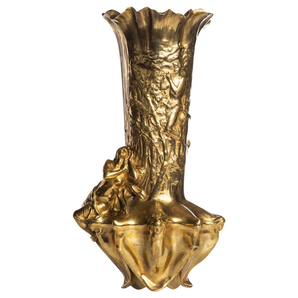 Raoul Larche, “Dreams” Bronzo dorato, vaso Art Nouveau