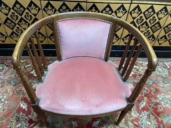 Poltrona da ufficio inglese in mogano e velluto rosa