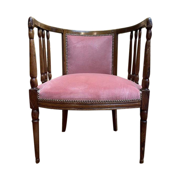 Poltrona da ufficio inglese in mogano e velluto rosa
