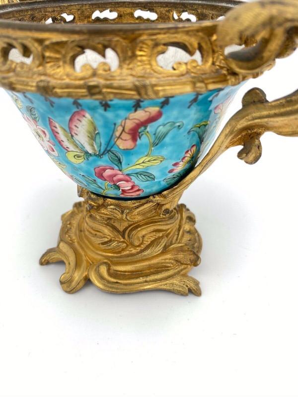 Coupe en émail Chine XIXe montée bronze doré Louis XV