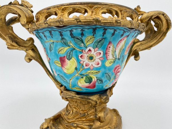Coupe en émail Chine XIXe montée bronze doré Louis XV