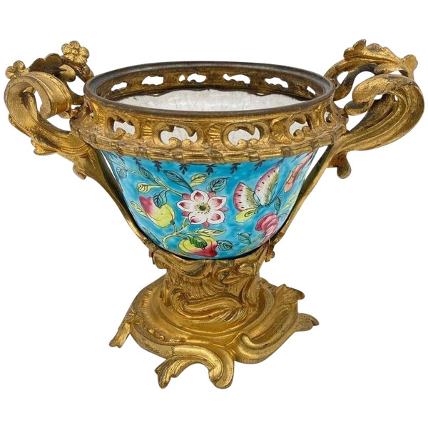 Coupe en émail Chine XIXe montée bronze doré Louis XV