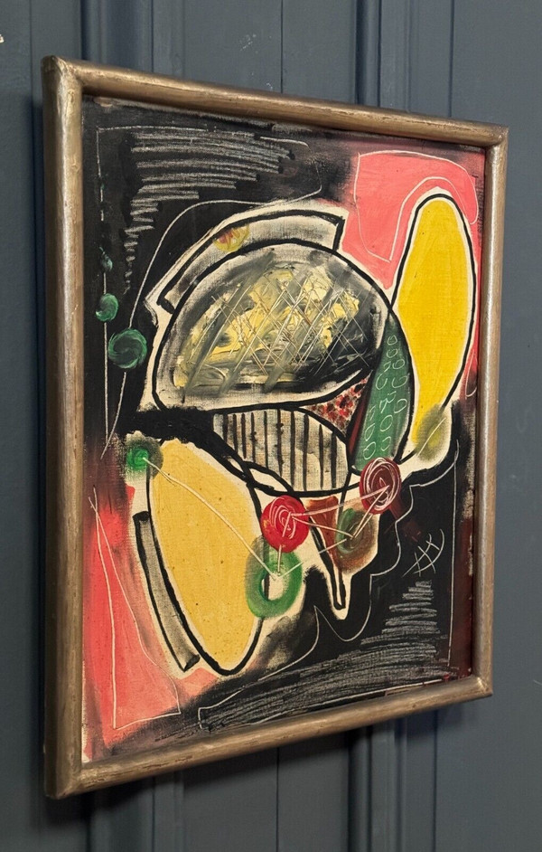 Oil on cardboard by J. Gauthier 1962 modern geometric composition
