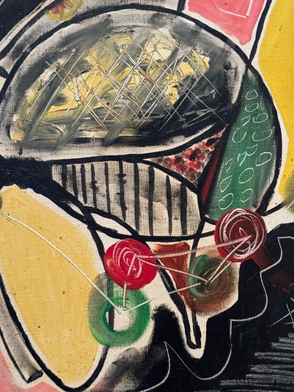 Oil on cardboard by J. Gauthier 1962 modern geometric composition