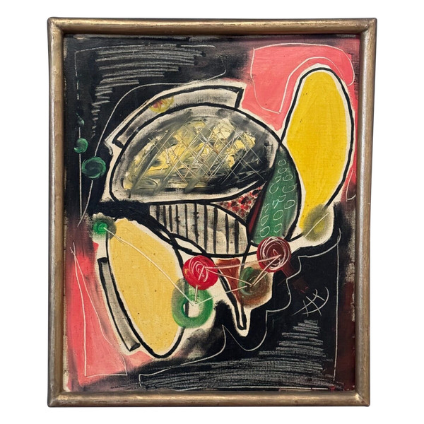 Oil on cardboard by J. Gauthier 1962 modern geometric composition