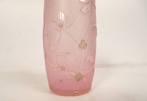 Small Frosted Glass Vase with Gold Gui Decor Daum Nancy Art Nouveau Late 19th Century