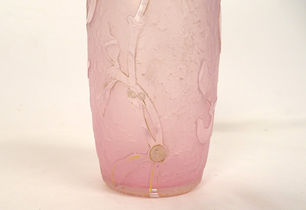 Small Frosted Glass Vase with Gold Gui Decor Daum Nancy Art Nouveau Late 19th Century