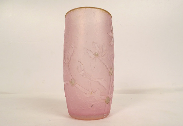 Small Frosted Glass Vase with Gold Gui Decor Daum Nancy Art Nouveau Late 19th Century