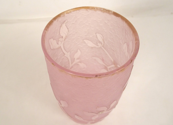 Small Frosted Glass Vase with Gold Gui Decor Daum Nancy Art Nouveau Late 19th Century