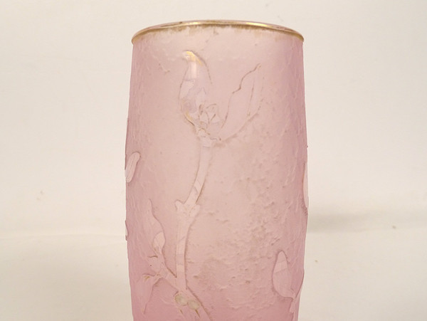 Small Frosted Glass Vase with Gold Gui Decor Daum Nancy Art Nouveau Late 19th Century