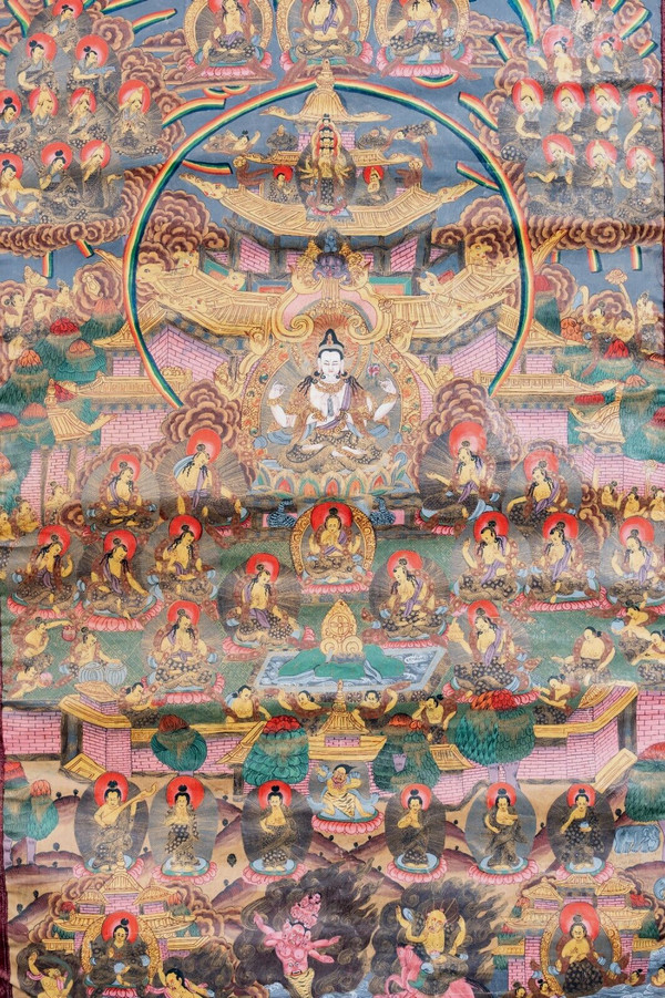 Antique Hand Painted Tanka Tapestry India