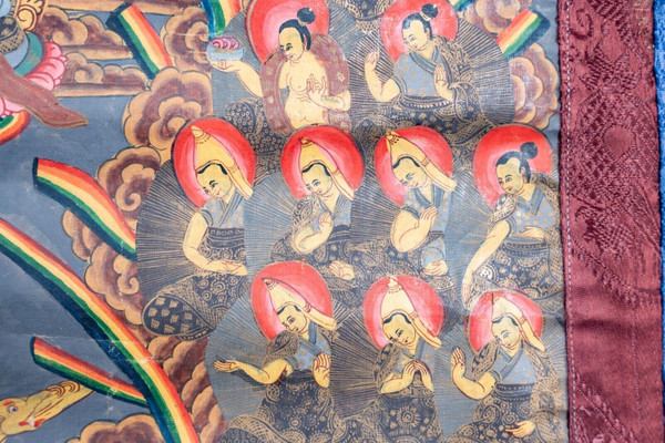 Antique Hand Painted Tanka Tapestry India