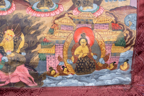 Antique Hand Painted Tanka Tapestry India
