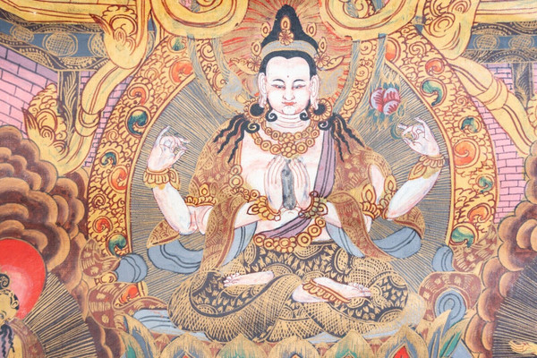 Antique Hand Painted Tanka Tapestry India