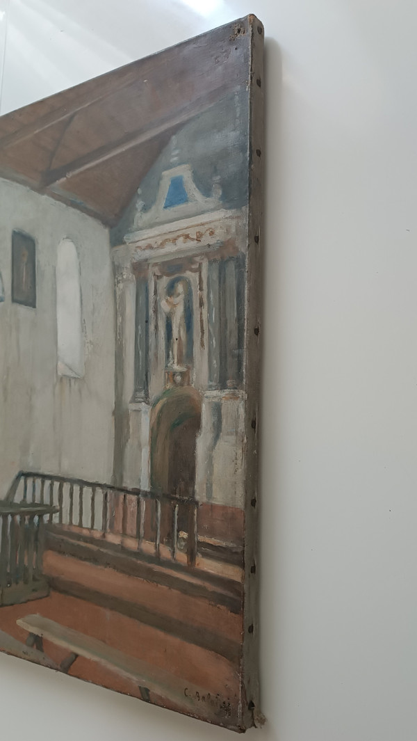 Charles BALAY (1861-1943) Ölgemälde auf Leinwand Innenkapelle der Kirche