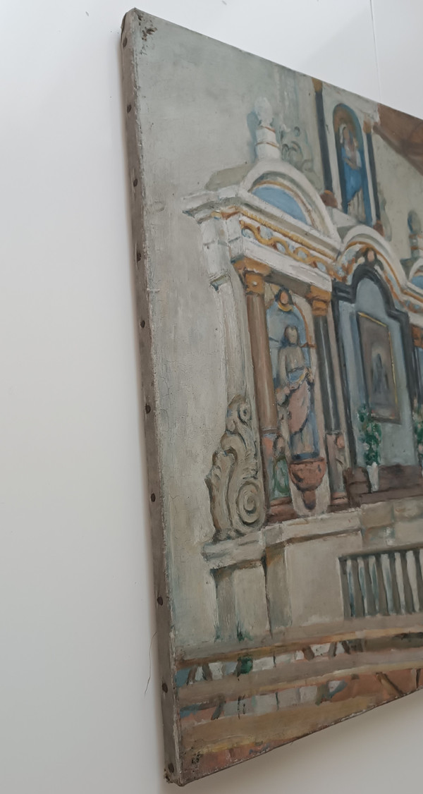 Charles BALAY (1861-1943) Ölgemälde auf Leinwand Innenkapelle der Kirche