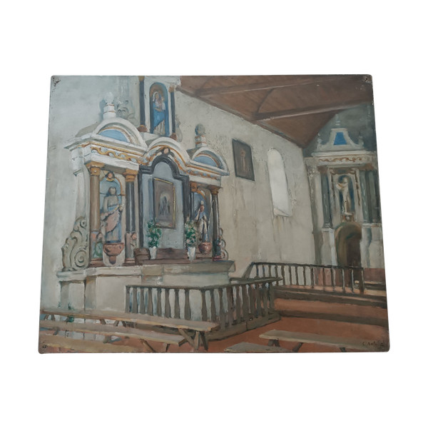 Charles BALAY (1861-1943) Ölgemälde auf Leinwand Innenkapelle der Kirche