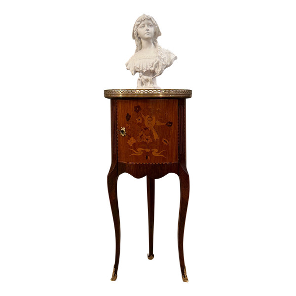 Small Transition Style Marquetry Drum Coffee Table from the Napoleon III Period