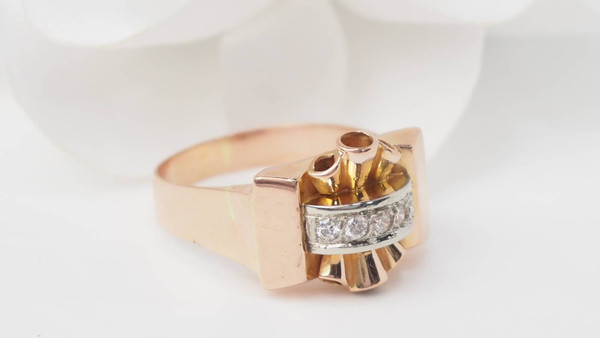 Bague Tank en or rose et diamants 