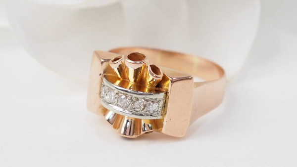 Bague Tank en or rose et diamants 
