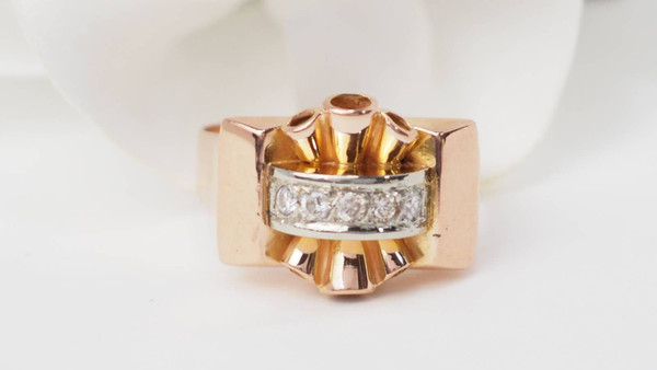 Bague Tank en or rose et diamants 