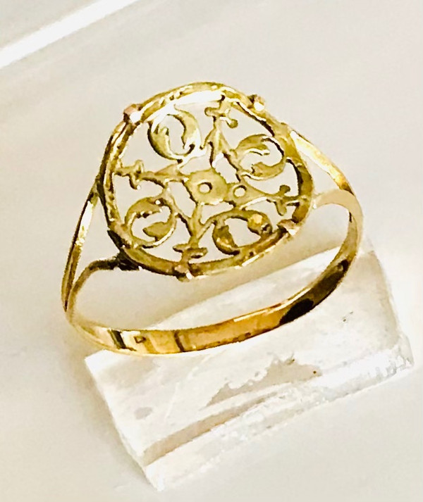 Bague en or 18carats roue de montre à coq XVIIIème