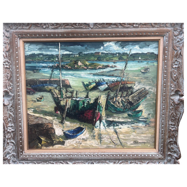 tableau Lucien Marie Le Gardien 1908-1978 marine Cote d'armoriales Bretagne avec cadre Montparnasse