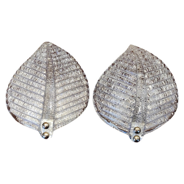 Coppia di applique a foglia in vetro di Murano di Barovier Et Toso.